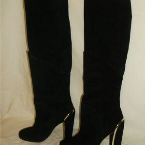 DVF Diane Von Furstenberg Knee Black Suede Boots Pull On sz 7 M